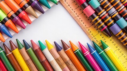 Naklejka premium A Collection of Colorful Crayons, Colored Pencils, and a Ruler