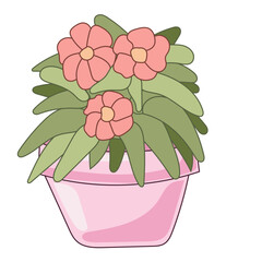 Doodle Flower and Pot Cartoon Icon. Abstract Bright Domestic Floral Plant in Vase Decorative Element Symbol Silhouette.