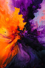 Vibrant Abstract Fluid Art in Orange and Purple Hues