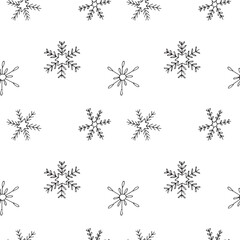 Snowflakes seamless pattern, vector illustration hand drawn doodles
