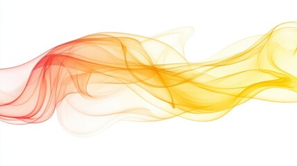 Abstract colorful smoke wave in shades of red, orange, and yellow on a white background.