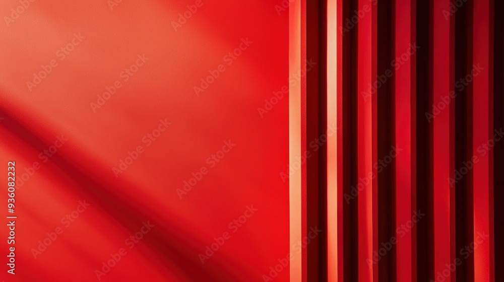 Poster abstract red light and shadow patterns on geometric vertical stripes