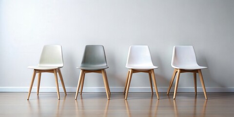 Four modern chairs in a minimalist setting