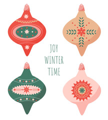 a set of beautiful Christmas tree decorations in retro style