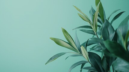 Minimalistic green background with fresh green leaves, perfect for eco-friendly projects and nature themes

