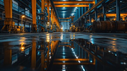 Industrial Factory Interior with Reflections