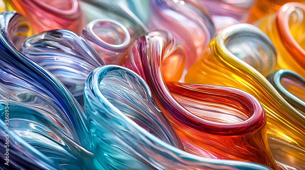 Poster abstract colorful glass swirls background, creating a dynamic and vibrant visual full of movement an