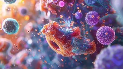 Abstract blue water cell illustration with bubbles for medical science backgrounds