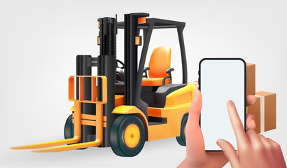 Mock up of a smartphone in a man's hand ,work vacancy promo posters, hiring announcement forklift