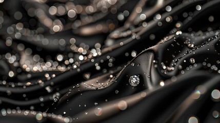 Black silk cloth abstract background. Elegant luxurious backdrop. AI generated illustration