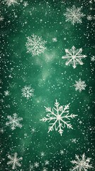 A vibrant green background adorned with white snowflakes of various sizes, this image captures the essence of winter festivities and holiday cheer beautifully.