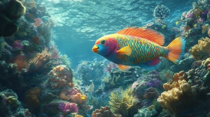 Fototapeta premium Vibrant Parrotfish in a Tropical Reef