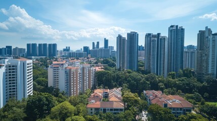 Aerial View of Modern and Traditional Buildings in Singapore