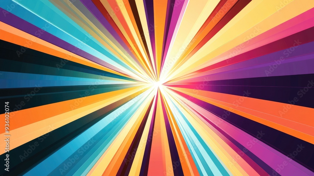 Poster bright and colorful vector sunburst with dynamic rays extending outward, perfect for creating a live