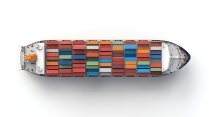 Obraz premium Container ship top-down view, maritime logistics, detailed and accurate, isolated on white background