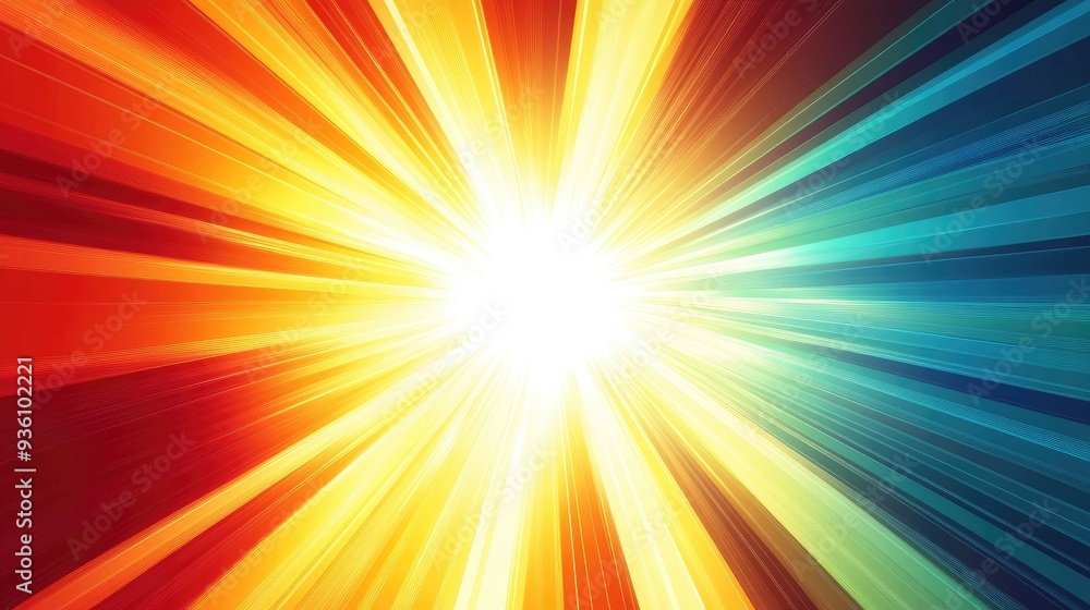 Poster bright and colorful vector sunburst with dynamic rays extending outward, perfect for creating a live