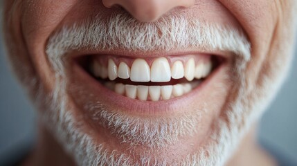 Obraz premium Close-up of a senior man mouth smiling, showcasing healthy teeth, ideal for dental hygiene or cosmetic service promotions.
