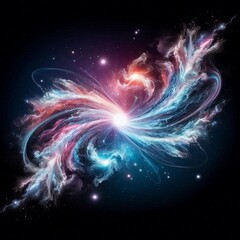 Obraz premium a wallpaper of two galaxies colliding, with streams of stars and gases merging and intertwining.