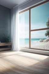 Minimalist Interior with Ocean View Through Large Window