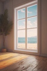 Minimalist Interior with Ocean View Through Large Window