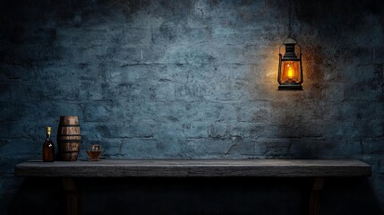 Naklejka premium Spooky pirate tavern, dim lantern light, eerie shadows, Watercolor style