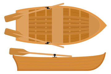 wooden boat top view flat style vector illustration isolated on white background