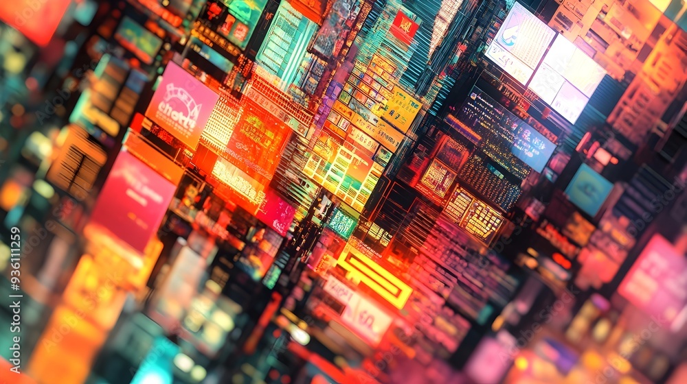 Poster mesmerizing chromatic interplay vibrant digital artwork with intricate geometric patterns