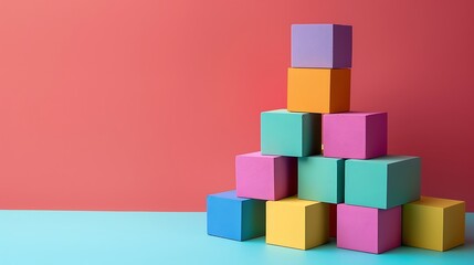 Colored blocks stacked cubes isolated on colorful background