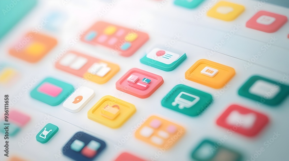 Aufkleber Colorful Minimalist Mobile App User Interface Icons Set