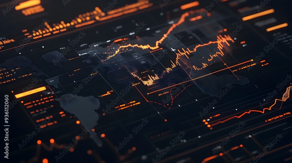 Poster digital market data analytics dashboard on futuristic screen