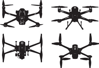 Set FPV Drone. Hand drawn vector illustration