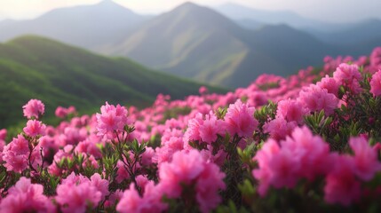 Obraz premium Pink Azalea Blooms on a Mountainside