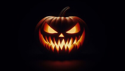 A menacing jack-o'-lantern with sharp, jagged teeth and glowing eyes.