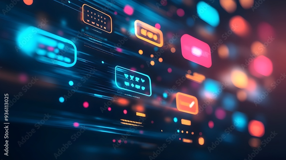 Poster vibrant digital dashboard with futuristic interface and illuminating buttons