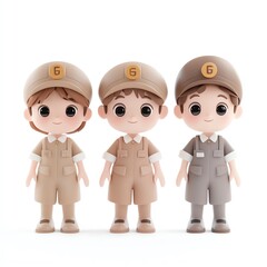 Naklejka premium Cute cartoon boys in uniforms standing together, showcasing playful design and vibrant colors, perfect for children's themes.