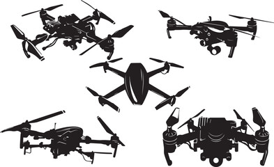 Naklejka premium Set FPV Drone. Hand drawn vector illustration