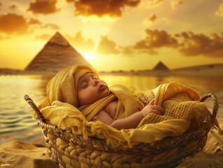 Baby in beach basket
