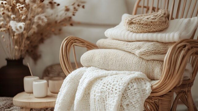 Cozy and Comforting Living Room with Plush Textures and Natural Accents