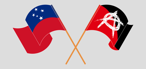Crossed and waving flags of Samoa and Anarchy