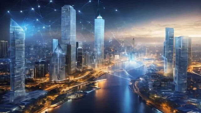 デジタルシティを実現する人工知能技術の進化とその影響を示すスマートシティの映像