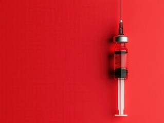 Syringe filled with vaccine, glowing liquid, 3D illustration