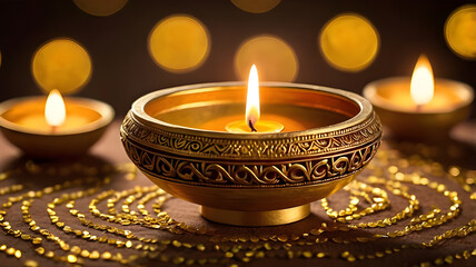 Diwali lamp element. Diwali Celebration Lighting a Sparkler Alongside Traditional Diya Oil Lamp.