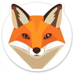Obraz premium Sticker of a fox's head in circle shape, flat vector illustration, on white background, digital sticker, clipart