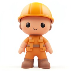 Cute cartoon construction worker character wearing an orange helmet and outfit, ideal for children's illustrations and educational content.