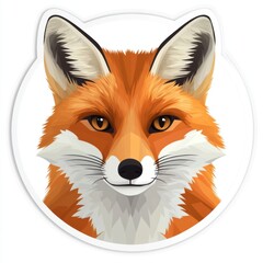 Fototapeta premium Sticker of a fox's head in circle shape, flat vector illustration, on white background, digital sticker, clipart 