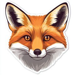 Fototapeta premium Sticker of a fox's head with sly eyes and pointed ears, flat vector illustration, on white background, digital sticker, clipart 