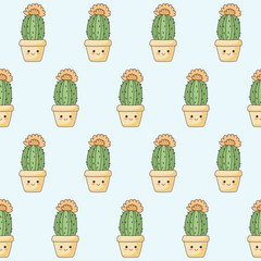 Doodle Flower and Pot Cartoon Seamless Pattern Background. Abstract Cute Kawaii Baby Textile Swatch Design. Bright Domestic Floral Plant in Vase Decorative Element Symbol Silhouette Fabric Print.