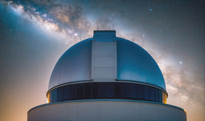 Fototapeta premium The observatory dome sits under the Milky Way at night