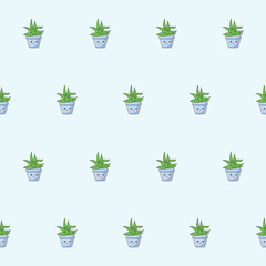 Doodle Flower and Pot Cartoon Seamless Pattern Background. Abstract Cute Kawaii Baby Textile Swatch Design. Bright Domestic Floral Plant in Vase Decorative Element Symbol Silhouette Fabric Print.
