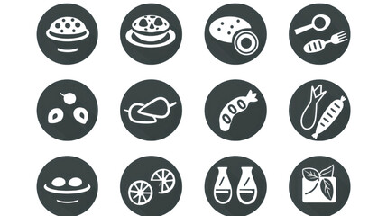 A straightforward vector icon set with a healthy eating habits, food portion sizes, nutrient intake, and diet diversity .icons in black and white style with isolated on white